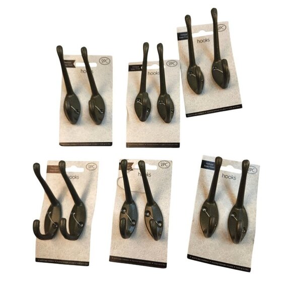 Coat Hat Wall Hooks Set Of 2 With Mounting Hardware Olive Green Metal Finish - Picture 6 of 8